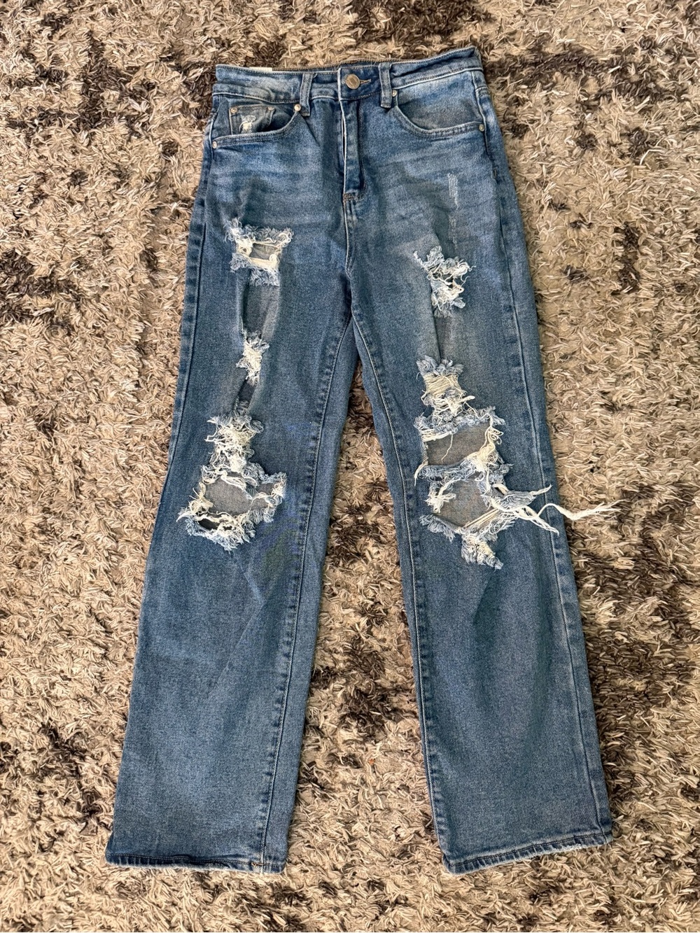 Almost Famous Distressed Blue Straight-Leg Jeans